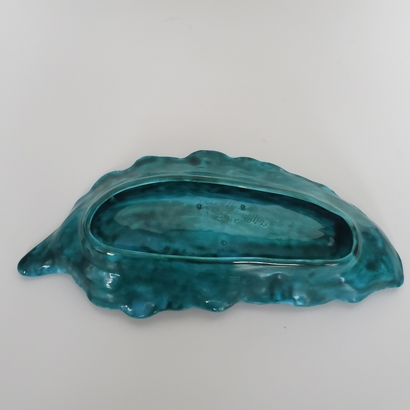 MLP Pottery Trinket Dish Teal Black Glossy Glazed Handmade Long Leafy Design - Picture 6 of 9